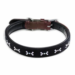 Hundehalsband Halsband Hunde Lederhalsband Leder schwarz  Swarovski Kristallen M - Picture 1 of 56