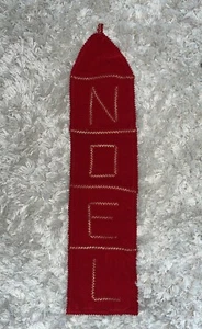 Vtg NOEL Christmas Card Holder Wall Hanging Red Velvet Handmade Pockets RicRac - Picture 1 of 5