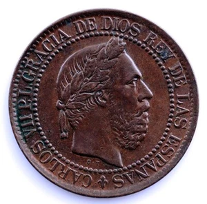 S.C. Spain-Carlos VII (Pretendiente) 10 Céntimos 1875 Oñate. EBC-/XF- Cobre 10 g - Imagen 1 de 2