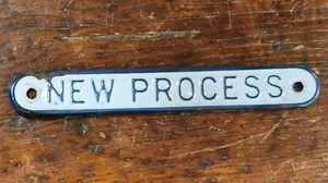 Authentic Vintage 7" Porcelain Nameplate Sign NEW PROCESS Blue & White Enamel - Picture 1 of 7