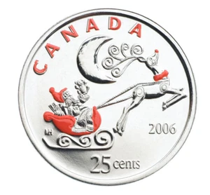 Juego de 7 monedas de regalo navideño 2006 colores 25 centavos Royal Canadian Mint Santa & Sleigh - Imagen 1 de 4