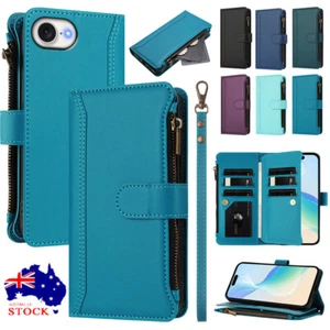 For iPhone 17 16 15 14 13 12 Pro Max Plus Zipper Case Leather Wallet Flip Cover - Picture 1 of 33