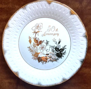 50th Anniversary Decorative 9" Fine Porcelain Plate Norcrest  Frosted Brown Edge - Picture 1 of 4