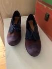 Clarks purple/blue suede vintage style lace up , heeled shoe - size 5 VGC