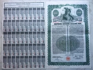 Certificado de seguro de préstamo externo alemán 1924 serie bono 1000 marcos 2 piezas/juego - Imagen 1 de 12