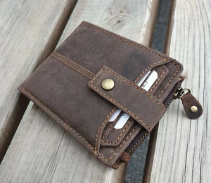 Real Leather Mens Wallet, Handmade Pure Leather Wallet for Men, Gift Bag Packed - Picture 1 of 60
