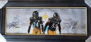 PITTSBURGH STEELERS JOEY PORTER JR & SR DOBLE AUTOGRAFIADO 36x12 foto panorámica JSA - Imagen 1 de 4
