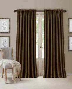 Elrene Versailles Faux Silk Blackout Window Curtain Panel 52" x 108" Dark Brown - Picture 1 of 7
