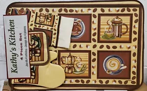 Juego impreso de 4 piezas: 1 ALFOMBRA DE PISO, 1 TOALLA, 1 SOPORTE DE OLLA Y GUANTE DE HORNO, TEMA DE CAFÉ, HD - Imagen 1 de 12