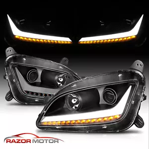 For 11-19 Peterbilt 579 587 LED Bar Signal Projector Black Headlights Pair - Picture 1 of 8