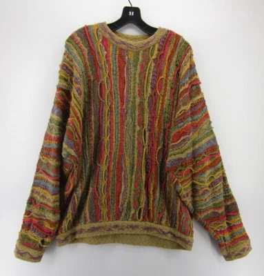 Coogi Sweater Men Large Green Linen 3D Textured Hip Hop Biggie 90s Colorful VGT - Image 1 of 4