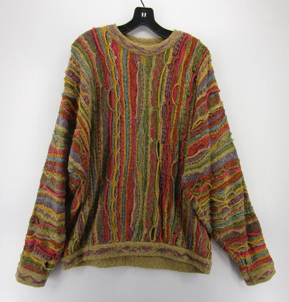 Coogi Sweater Men Large Green Linen 3D Textured Hip Hop Biggie 90s Colorful VGT - Image 1 of 4