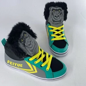 Feiyue Delta Mid Animal (Gorilla) Grey/Yellow/Green Youth Kids Sz 3 NIB - Picture 1 of 10