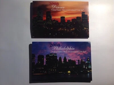 2008 Denver and Philadelphia United States Mint Unc Coin Sets- 28 Coins. BenL4E - Image 1 of 4