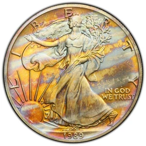 1989 American Silver Eagle Rainbow Toned Tiger Striped Pattern See Photo Comp - Picture 1 of 5