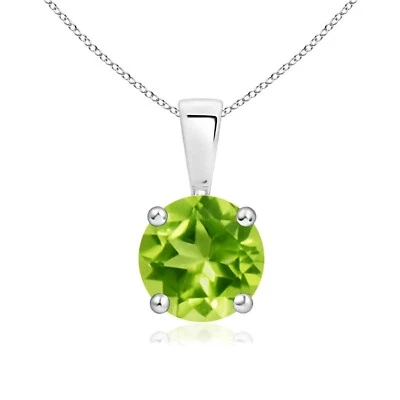Women's Fancy Pendant 14K White Gold Plated 1.00 Ct Simulated Peridot Round Cut - Image 1 of 2