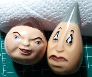 Vintage Drip & Drop Salt Pepper Shakers Japan Anthropomorphic Face Heads Kitsch - Picture 1 of 3