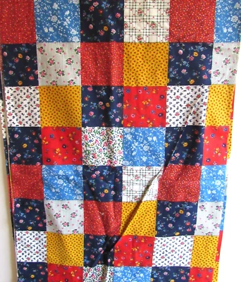 Vtg Quilt Patchwork Cheater Fabric 1970's 6 yds 44" wide 4" Square Boho Country - Image 1 of 4