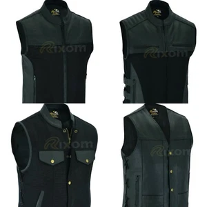 Bikers Leather Waistcoat Club Vest Motorcycle Classic Style Genuine Leather Vest - Picture 1 of 35