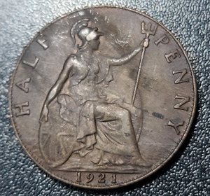 1921 Great Britain UK Half 1/2 Penny DR126F