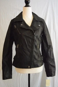 Lucky Brand Womens Faux Vegan Leather Women's Motorcycle Moto Jacket Black S - Picture 1 of 6