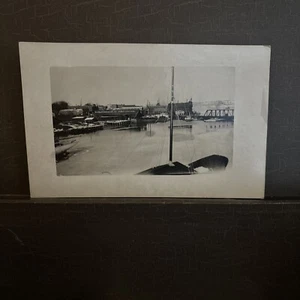 RPPC Postcard Frozen harbor Boats early 1900s CYKO stamp box LONDON COAL CO sign - Picture 1 of 3