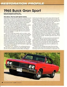 1965 BUICK GRAN SPORT ~ GREAT 6-PAGE RESTORATION ARTICLE / AD - Picture 1 of 1