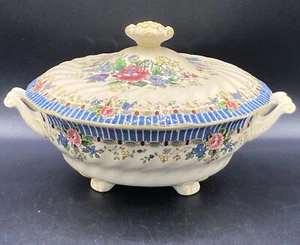 Vintage 1930's Royal Doulton THE VERNON Footed Floral Casserole Dish w Lid RARE - Picture 1 of 5