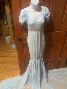 Maternity Picture Dress Off Shoulder Gown Photography Light Blue Baby - Picture 1 of 3