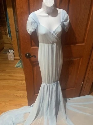 Maternity Picture Dress Off Shoulder Gown Photography Light Blue Baby - Image 1 of 3