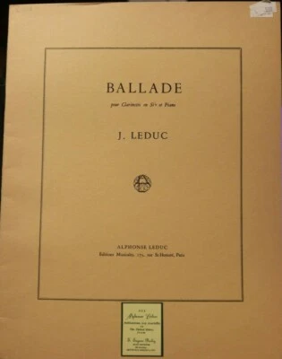Clarinet & Piano: Ballade by Jacques Leduc New Unplayed Publisher retail $26.60 - Image 1 of 4
