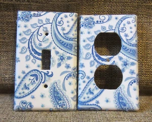 Bejewelled Electrical Switch & Outlet Covers Set Decoupaged Paisley Rhinestones - Picture 1 of 4