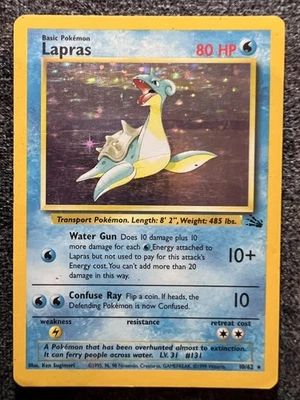 Tarjeta Pokémon Lapras 10/62 Holograma Raro Fósil MP Foto 1 de 2