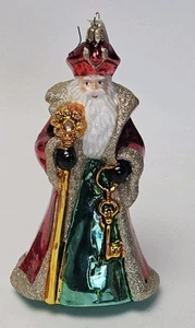 Father Christmas with Staff & Key Blown Glass Christmas Ornament Poland - Picture 1 of 8