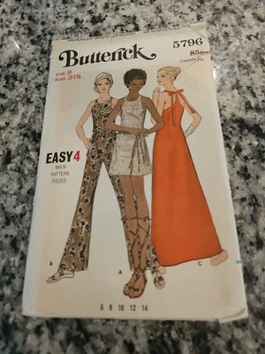 Vintage 1969 Butterick 5796 Sewing Pattern Pants Sleeveless Dress Tunic Sz 8 Cut - Image 1 of 4