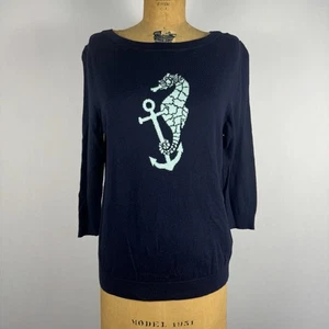 Talbots Petites LP dunkelblau Pullover Seepferdchen Anker maritim Baumwollmischung Strick - Bild 1 von 7