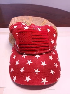 Bandera Americana Estrella Roja Gorra de Béisbol-Malla Espalda Ajustable - Imagen 1 de 5