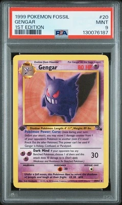 1999 Pokemon Fossil 1st Edition: Gengar #20, PSA 9 Mint Condition, Rare, Vintage - Image 1 of 2