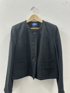 Pendleton NWT Black Button Front Blazer Women’s Size 14 Wool Crop Design - Picture 1 of 12