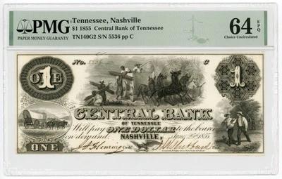 1855 $1 The Central Bank - Nashville, TENNESSEE Note PMG CU 64 EPQ - Image 1 of 2