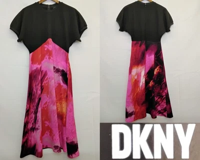 Maxi Vestido Para Mujer DKNY XS Negro y Rosa Manga Corta Nuevo Con Etiquetas #Z4735 Foto 1 de 4