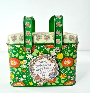 Vintage Potpourri Presse Blechdose mit Griffen grün Blumenmuster - Bild 1 von 13