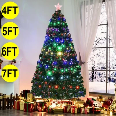 Árbol de Navidad de fibra óptica preiluminado luces LED cambiantes de color con tapa de estrella verde Foto 1 de 4