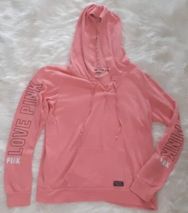 Victoria's Secret Hoodie Women's Size Small Love Pink Spellout Logo ¼ Lace Up - Picture 1 of 10