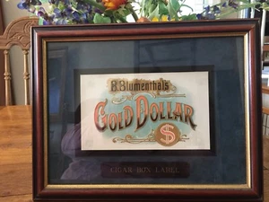 ANTIQUE ADVERTISING LITHO ~BLUMENTHAL'S GOLD DOLLAR~ FRAMED CIGAR BOX LABEL - Picture 1 of 8