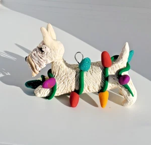 SCOTTIE Christmas Ornament TANGLED IN LIGHTS WHEATEN SCOTTISH TERRIER HAND MADE - Picture 1 of 7