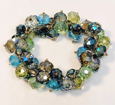 Hermosa pulsera Ali-Khan NY verde de cuentas de cristal de pavo real elástica  Foto 1 de 4