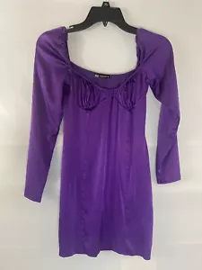 Zara Long Sleeve Peasant Dress Girls M Purple Cosplay Shiny Gothic Square Neck F - Picture 1 of 6