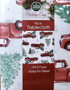 Winter Wonder Lane Rot Farm Truck PEVA Tischdecke 52" x 70" - Bild 1 von 3