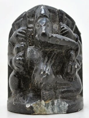 Antigua Estatuilla Ídolo Dios Ganesha Piedra Negra Original Antigua Fina Tallada a Mano Foto 1 de 4